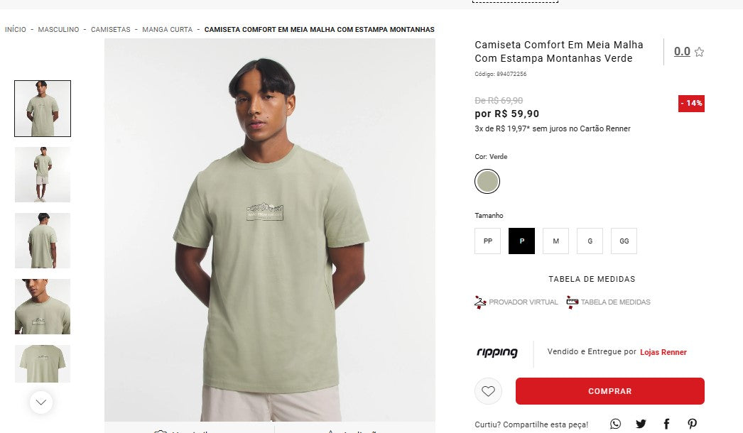 Comprador personal | Comprar desde Brasil -Camisetas Renner - 1 unidades (DDP)