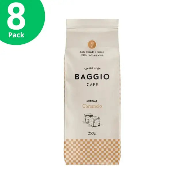 Baggio Café Caramel Specialty Flavored Ground Coffee 8-Pack, 2000g, ideal for bulk and resale. – Buy now at MKPBR.COM – Worldwide Shipping