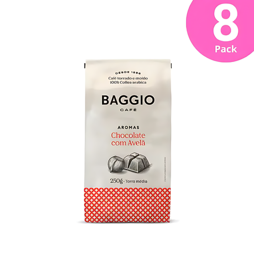 Baggio Café Chocolate Hazelnut Specialty Flavored Ground Coffee 8-Pack, 2000g, ideal for bulk and resale. – Buy now at MKPBR.COM – Worldwide Shipping
