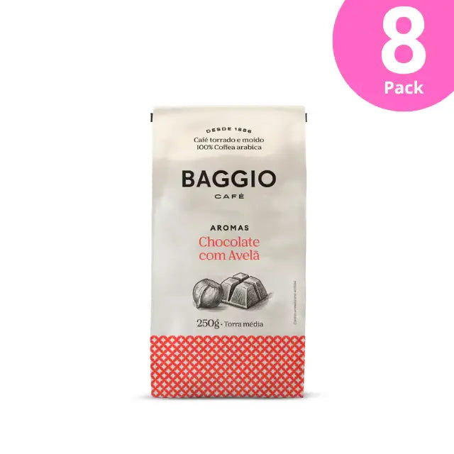 Baggio Café Chocolate Hazelnut Specialty Flavored Ground Coffee 8-Pack, 2000g, ideal for bulk and resale. – Buy now at MKPBR.COM – Worldwide Shipping
