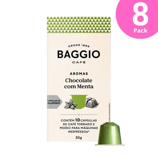 Baggio Café Chocolate Mint Nespresso compatible coffee capsules, 8-Pack (80 count), ideal for bulk and resale. – Buy now at MKPBR.COM – Worldwide Shipping