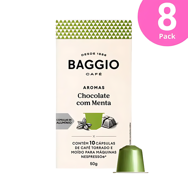 Baggio Café Chocolate Mint Nespresso compatible coffee capsules, 8-Pack (80 count), ideal for bulk and resale. – Buy now at MKPBR.COM – Worldwide Shipping