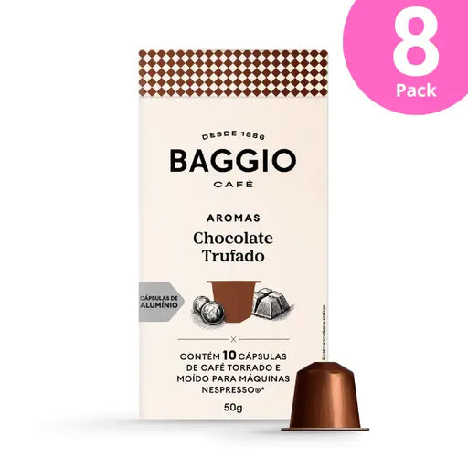 Baggio Café Chocolate Truffle Nespresso compatible coffee capsules, 8-Pack (80 count), ideal for bulk and resale. – Buy now at MKPBR.COM – Worldwide Shipping