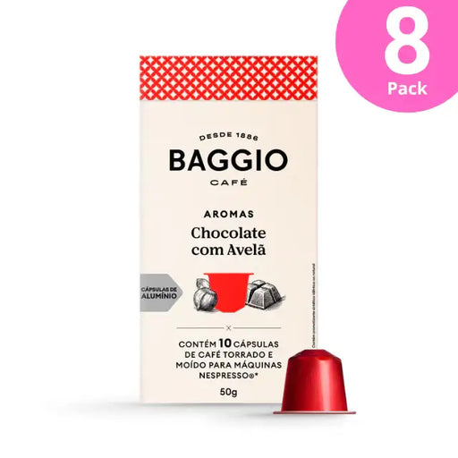 Baggio Café Chocolate Hazelnut Nespresso compatible coffee capsules, 8-Pack (80 count), ideal for bulk and resale. – Buy now at MKPBR.COM – Worldwide Shipping
