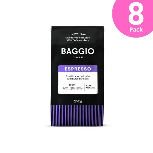 Baggio Café Espresso Specialty Ground Coffee 8-Pack, 4.4 lb, ideal for bulk and resale. – Buy now at MKPBR.COM – Worldwide Shipping
