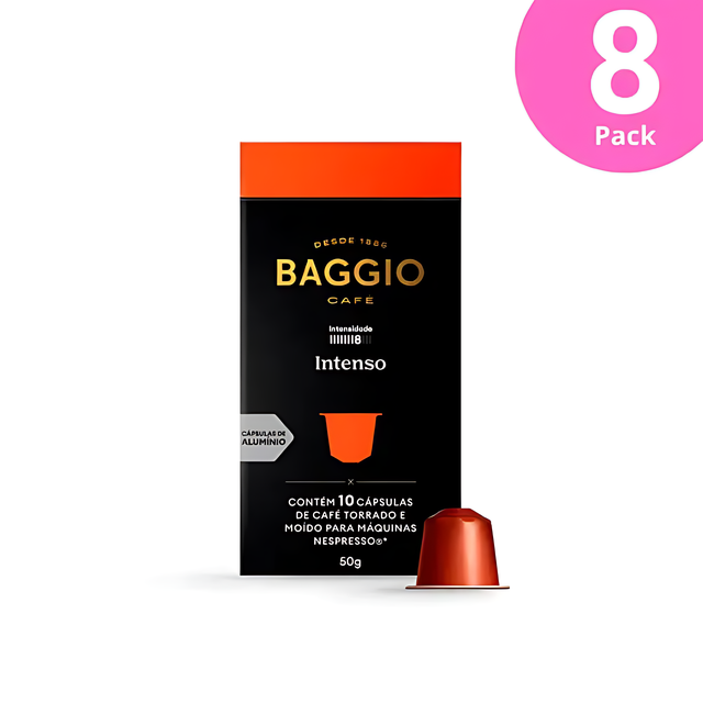 Baggio Café Intenso Nespresso compatible coffee capsules, 8-Pack (80 count), ideal for bulk and resale. – Buy now at MKPBR.COM – Worldwide Shipping
