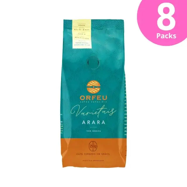 8-Pack Orfeu Arara Whole Bean Coffee – A clear image of eight pack of Orfeu Arara Whole Bean Coffee, emphasizing bulk and ultimate value. – Buy now at MKPBR.COM – Worldwide Shipping