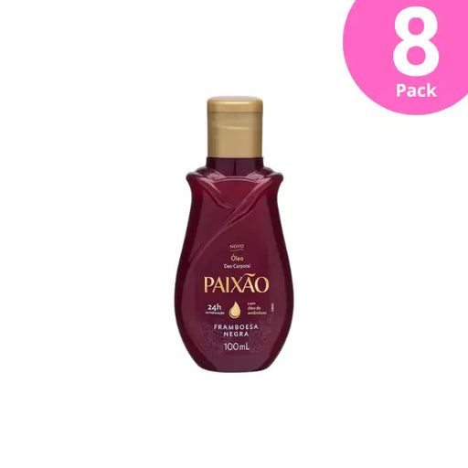 Paixão Black Raspberry deodorant body oil, 3.38 fl oz (100 mL), front label. Buy now at MKPBR.COM – Worldwide Shipping