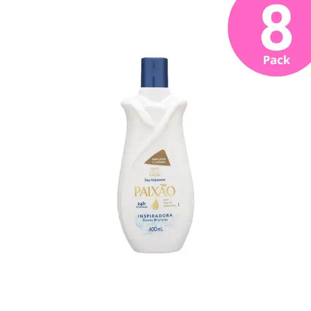 Paixao Inspiring deodorant moisturizing lotion with almond oil, 400 ml bottle, front on white background. Buy now at MKPBR.COM – Worldwide Shipping