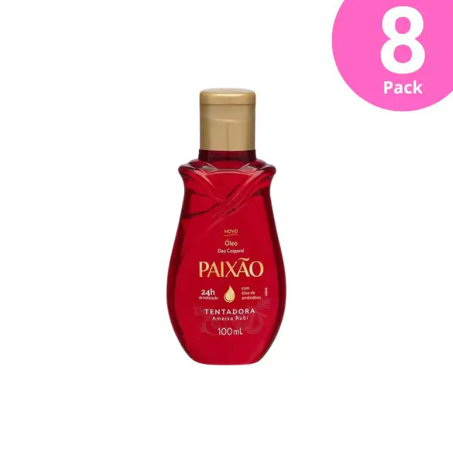 8 - Pack Paixão Tempting Ruby Plum body oil, almond oil. Buy now at MKPBR.COM – Worldwide Shipping