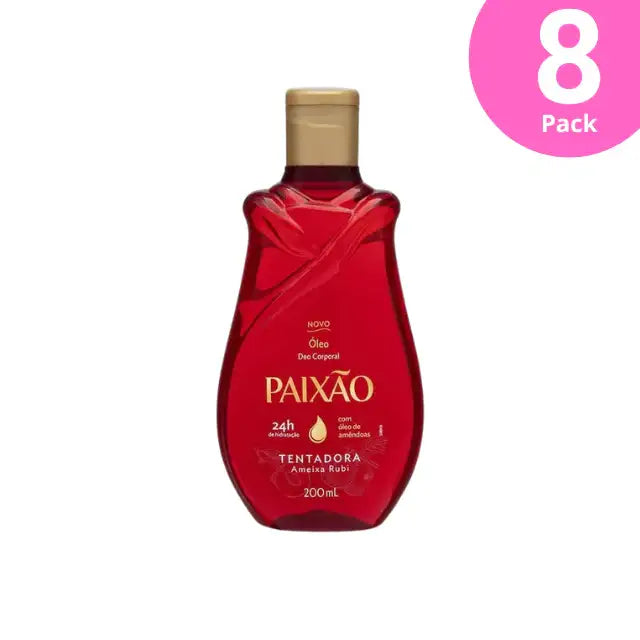 8- Pack Paixão Tempting Ruby Plum body oil, almond oil. Buy now at MKPBR.COM – Worldwide Shipping