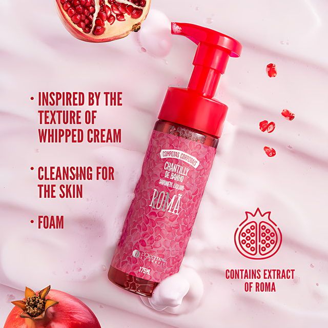 Gel douche fouetté L'Occitane au Brésil Romã Pomegranate, nettoyant corporel crémeux et moussant 175 ml (5,92 fl oz)