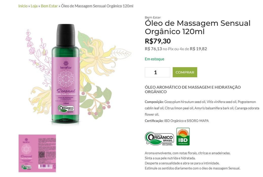 Personal Shopper | Buy from Brazil -	 Óleo de Massagem TERRA-FLOR - 10 items - DDP