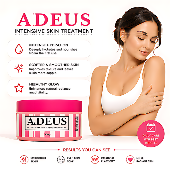 ADEUS Intensive Skin Treatment, a Brazilian body cream for daily care, intense hydration, smoother skin, even tone, improved elasticity and radiant glow.