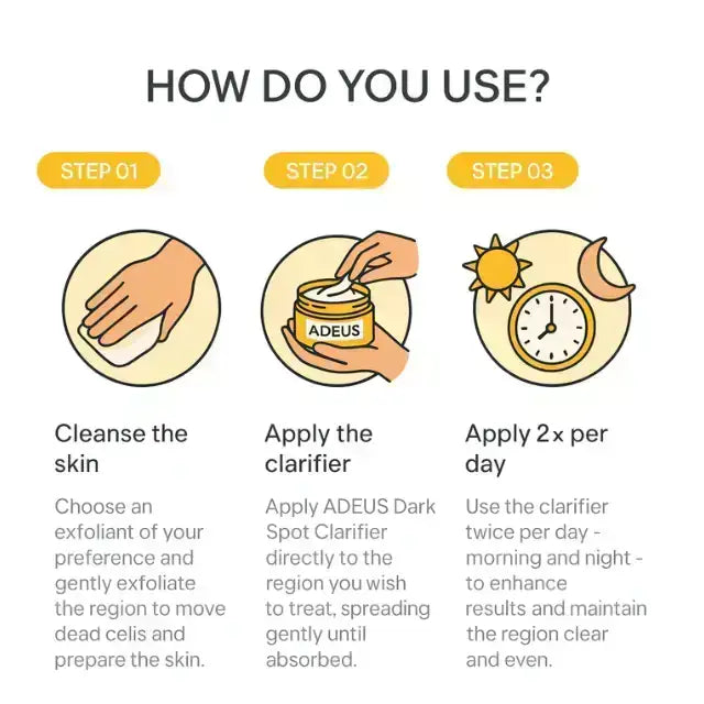 Step-by-step how to use Adeus Dark Spot Correcting Cream for underarms, bikini, and body brightening - Buy now at MKPBR.COM - Worldwide Shipping