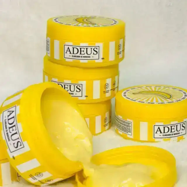 Adeus Dark Spot Correcting Cream open jar showing texture, Brazilian brightening cream for dark spots - Buy now at MKPBR.COM - Worldwide Shipping