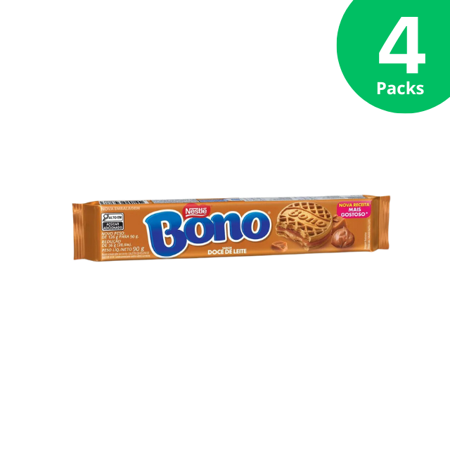 4 Packs BONO Filled Cookies Dulce de Leche Flavor - 4 x 90g (3.17 oz)