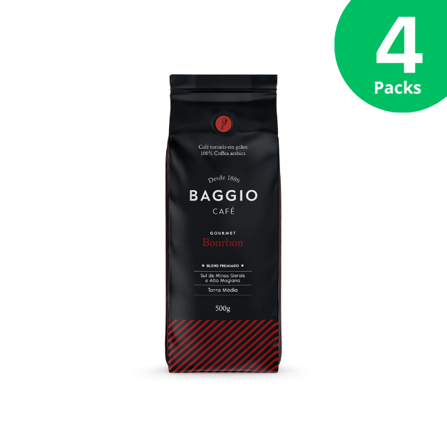 4 paquetes Baggio Café Bourbon - Granos de café tostados - 4 x 500 g (17,6 oz) - Café Arábica brasileño