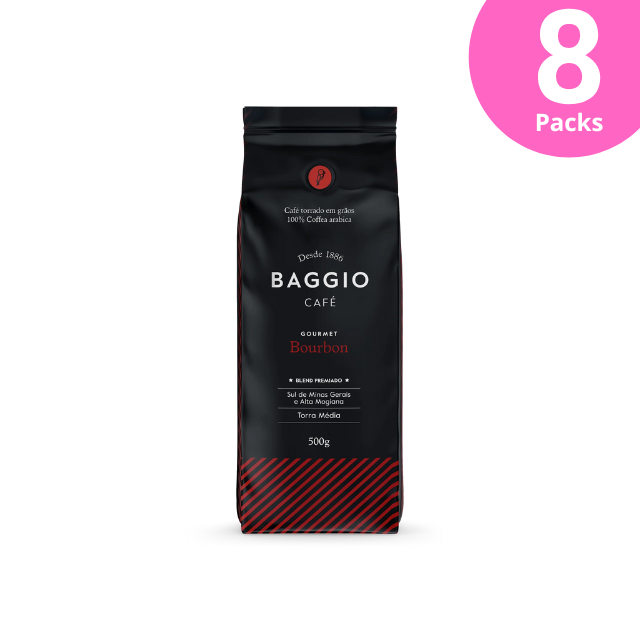 8 paquets Baggio Café Bourbon - Grains de café torréfiés - 8 x 500 g (17,6 oz) - Café Arabica brésilien