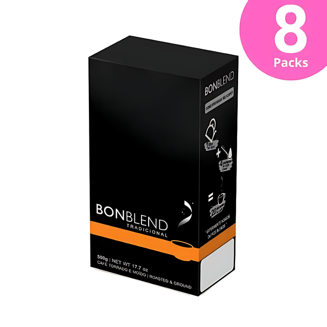 Pack de 8 Bonblend Café Arabica Brésilien Traditionnel Torréfié et Moulu - 8 x 500g (17.7 oz)