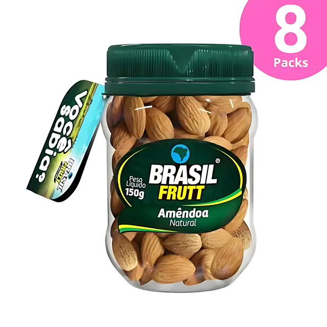 8-Pack Natural Kosher Almonds - 8 x 150g (5.29 oz) - Brasil Frutt