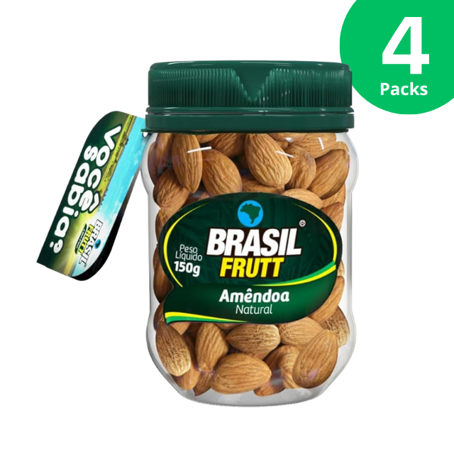 4 Pacotes de Amêndoas Kosher Naturais - 4 x 150g (5.29 oz) - Brasil Frutt