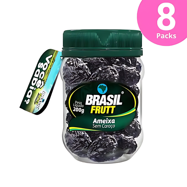 8-Pack Pitted Prunes Pot - 8 x 200g (7.05 oz) - Brasil Frutt