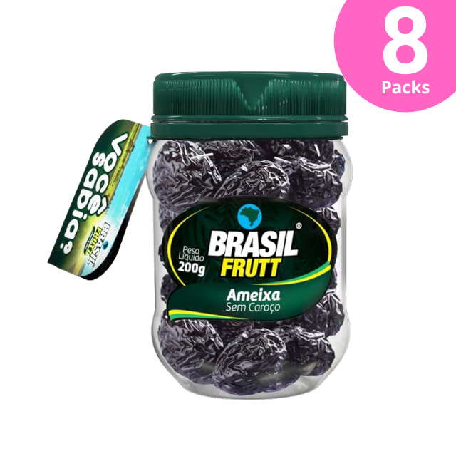 8 Packs Pitted Prunes Pot - 8 x 200g (7.05 oz) - Brasil Frutt