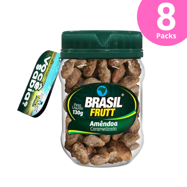 8 opakowań karmelizowanych chilijskich migdałów – 8 x 130 g (4,59 uncji) – Brasil Frutt
