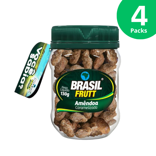 4 Pacotes de Amêndoas Chilenas Caramelizadas - 4 x 130g (4.59 oz) - Brasil Frutt