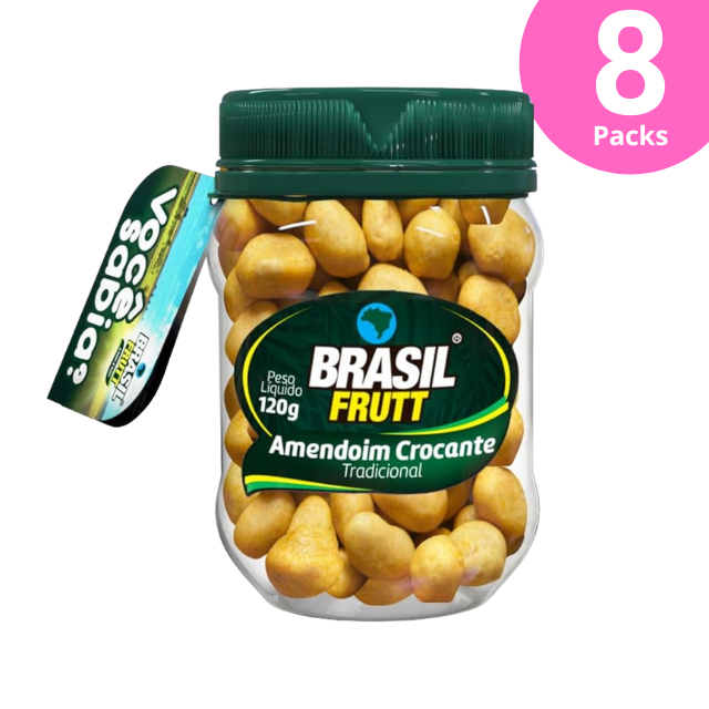 8 Pacotes de Amendoim Crocante Tradicional - 8 x 120g (4.23 oz) - Brasil Frutt