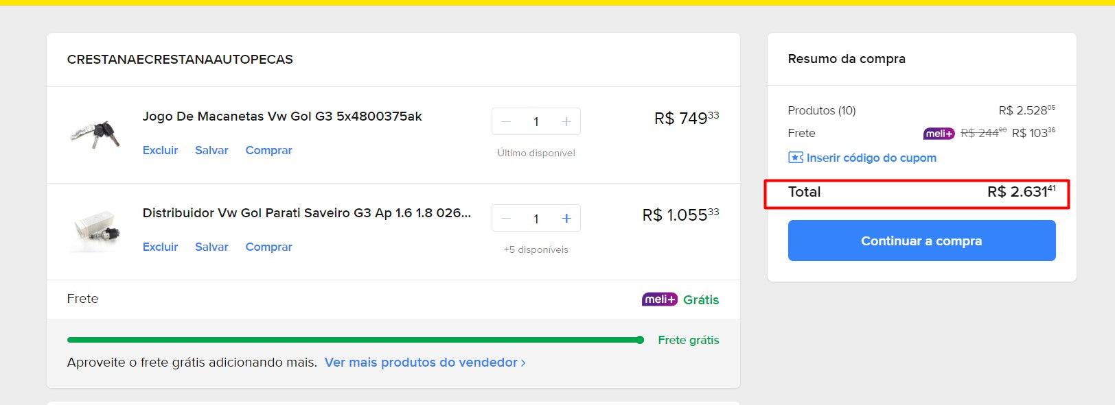 个人客户 | 从巴西购买 - 汽车零件 - 11 件 (DDP)