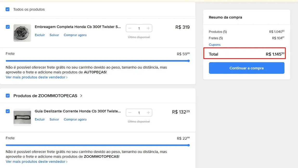 Personal Shopper | Buy from Brazil  - Motorcycle Parts  - 6 items (DDP)