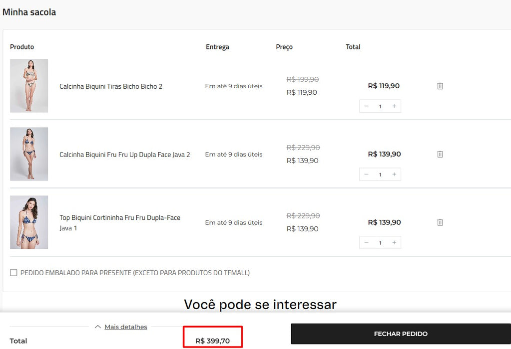 个人客户 | 从巴西购买 -Biquinis -3 件 (DDP)