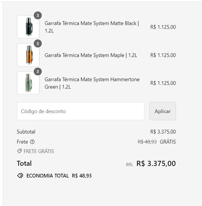 Comprador personal | Comprar en Brasil - Sistema Garrafa Térmica Mate - 9 ARTÍCULOS - DDP