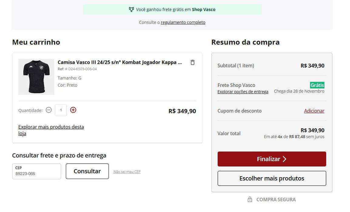 Personal Shopper | Comprar desde Brasil - Camisa Vasco III 24/25 s/n° Kombat Jugador Kappa - 1 unidad (DDP)