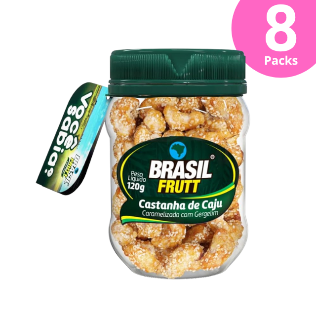 8 balíčků karamelizovaných kešu ořechů se sezamem - 8 x 120 g (4,23 oz) - Brasil Frutt