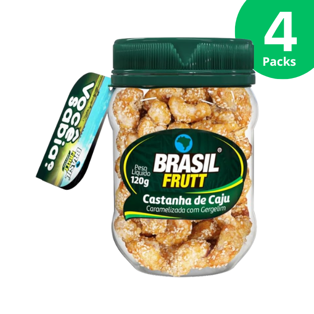 4 Pacotes de Castanha de Caju Caramelizada com Gergelim - 4 x 120g (4.23 oz) - Brasil Frutt