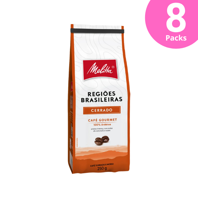 8 Packs Cerrado Melitta Gourmet Coffee Brazilian Regions - 8 x 250g / 8.8oz - Brazilian Arabica Coffee