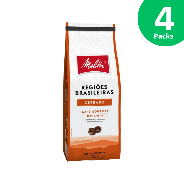 4 Packs Cerrado Melitta Gourmet Coffee Brazilian Regions - 4 x 250g / 8.8oz - Brazilian Arabica Coffee