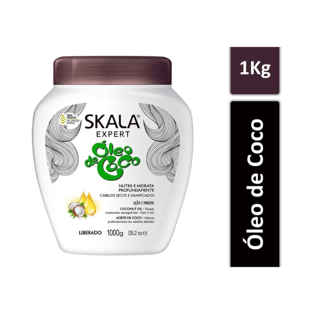 Crema de tratamiento con aceite de coco Skala, 1 kg (35,3 oz) - Vegana, sin sulfatos ni parabenos