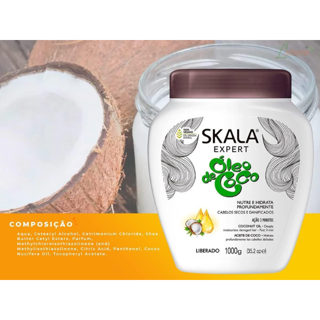 Crema trattante all'olio di cocco Skala, 1 kg (35,3 oz) - Vegana, senza solfati e parabeni