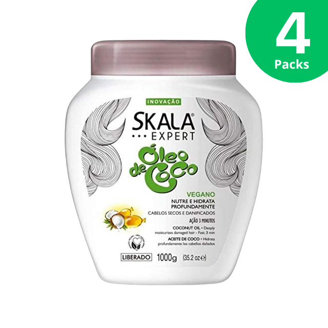 4 paquets de crème de traitement à l'huile de noix de coco Skala - 4 x 1 kg (35,3 oz) - végétalienne, sans sulfate et sans parabène