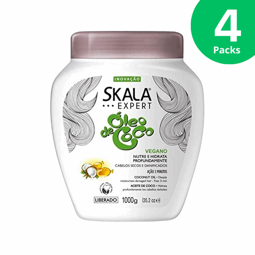 4 Packs Skala Coconut Oil Treatment Cream - 4 x 1kg (35.3 oz) - Vegan, Sulfate and Paraben-Free