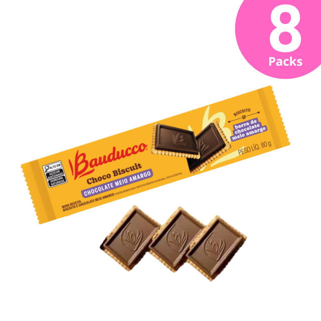 8 Packs Dark Chocolate Biscuit - Bauducco Choco Biscuit Pack - 8 x 80g (2.82 oz)