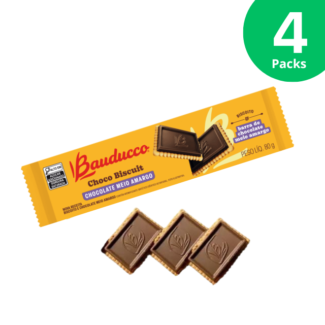 4 paquetes de galletas de chocolate amargo - Paquete de galletas Bauducco Choco - 4 x 80 g (2,82 oz)
