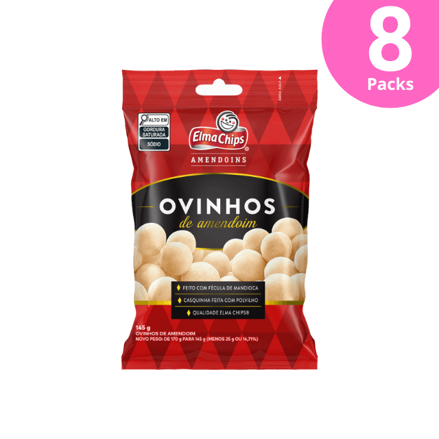 Confezione da 8 uova di arachidi Elma Chips / Ovinhos de Amendoim - 8 x 145 g (5,1 once)