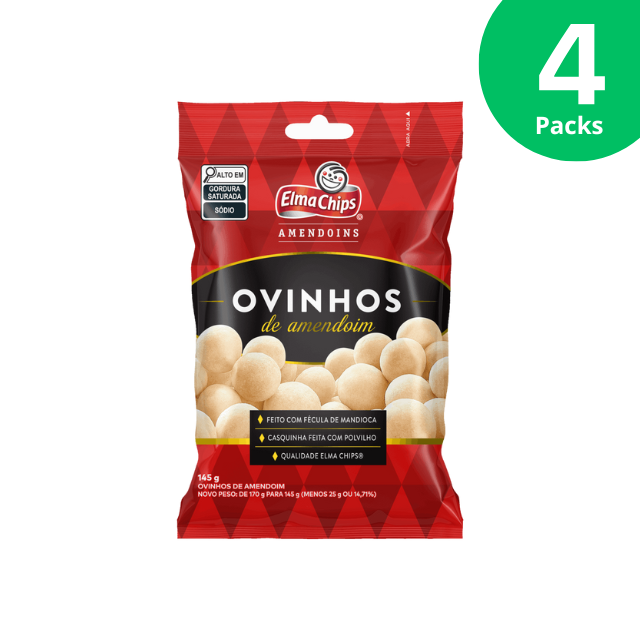 4er-Pack Elma Chips Erdnusseier / Ovinhos de Amendoim – 4 x 145 g (5,1 Unzen)