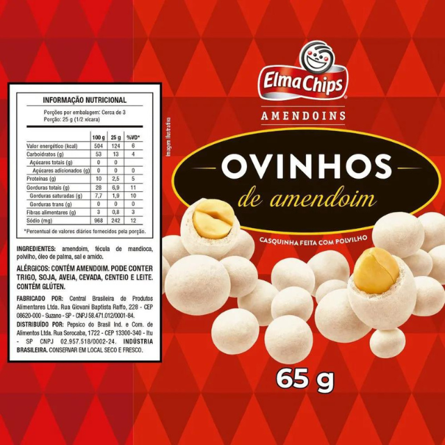 8 Packs Elma Chips Peanut Eggs  / Ovinhos de Amendoim - 8 x 65g (2.3oz)