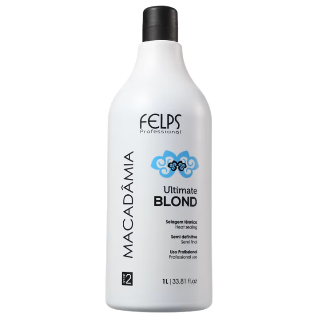 Felps Professional Macadamia Ultimate Blonde Hair Smoothing Treatment – Blonde Toning, Alignment & Fiber Restoration – 10.14 oz (300 ml) or 33.8 oz (1 L) back label ingredients – Buy now at MKPBR.COM – Worldwide Shipping